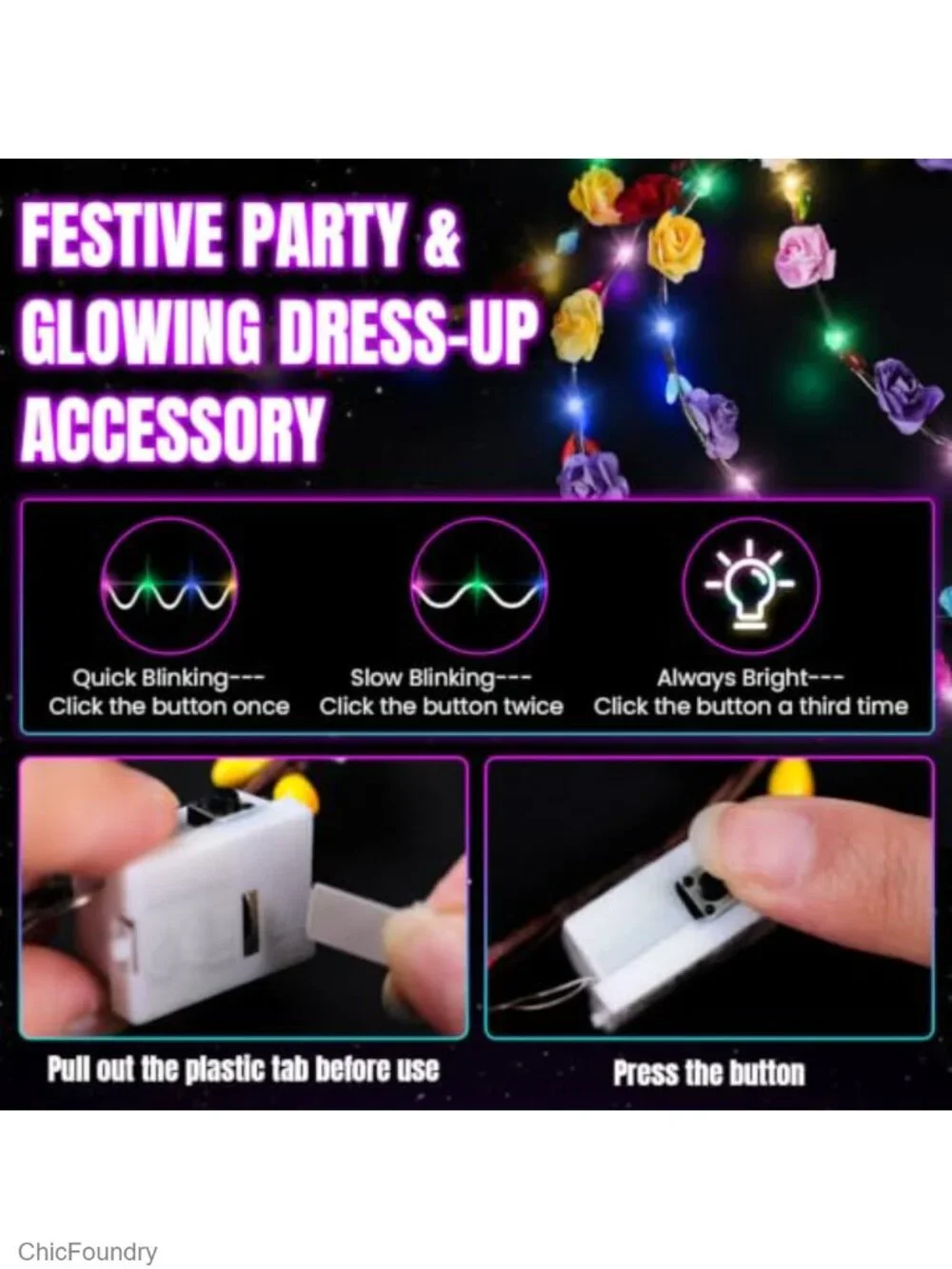 24 Pack LED Flower Crown Headbands Glow in the Dark Party Supplies
